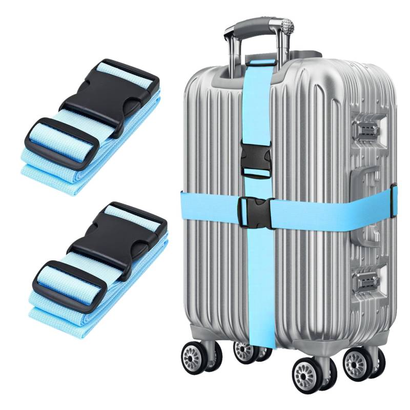 Blau Koffergurt Koffer Band 195cm Gepäckgurt Lang Koffer Gepäckgurte Kofferband Gurt mit klickverschluss Kofferbänder 2er Set Verstellbare Koffer Gepäckgurte Luggage Strap für Koffer von Gyxcelc