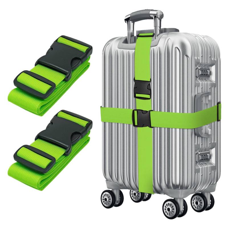 Grün Koffergurt Koffer Band 195cm Gepäckgurt Lang Koffer Gepäckgurte Kofferband Gurt mit klickverschluss Kofferbänder 2er Set Verstellbare Koffer Gepäckgurte Luggage Strap für Koffer von Gyxcelc