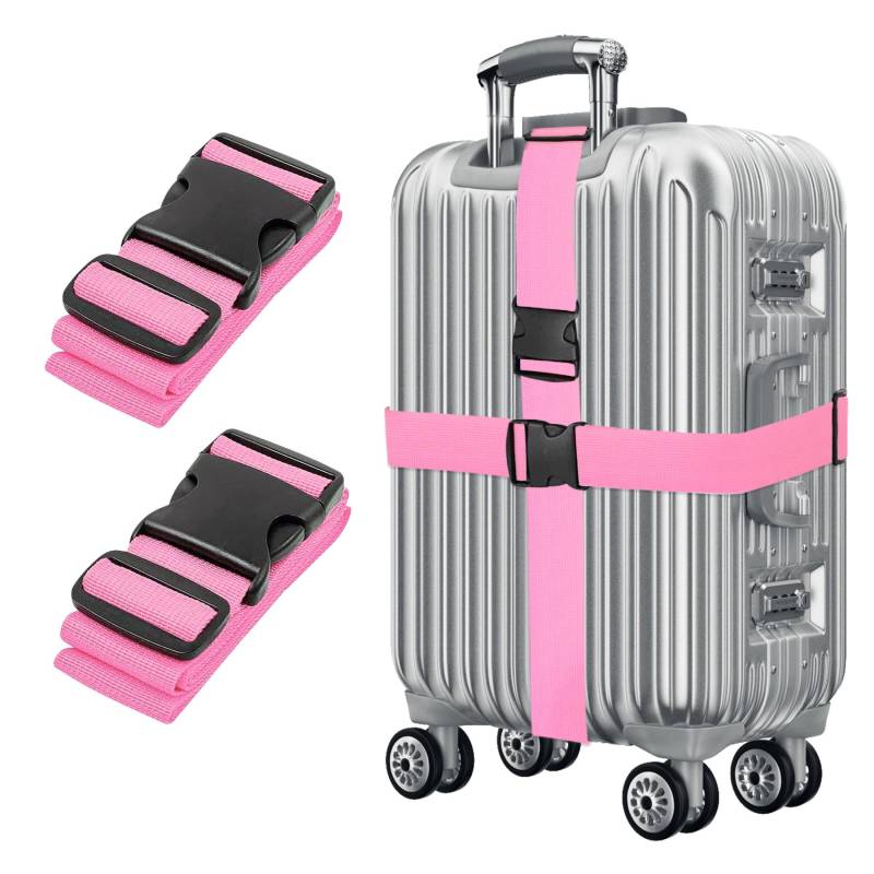 Rosa Koffergurt Koffer Band 195cm Gepäckgurt Lang Koffer Gepäckgurte Kofferband Gurt mit klickverschluss Kofferbänder 2er Set Verstellbare Koffer Gepäckgurte Luggage Strap für Koffer von Gyxcelc