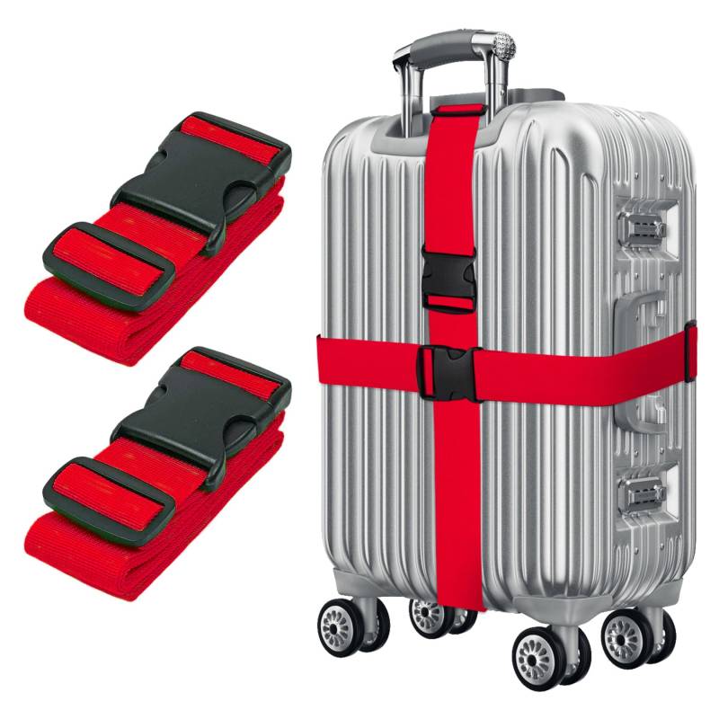 Rot Koffergurt Koffer Band 195cm Gepäckgurt Lang Koffer Gepäckgurte Kofferband Gurt mit klickverschluss Kofferbänder 2er Set Verstellbare Koffer Gepäckgurte Luggage Strap für Koffer von Gyxcelc