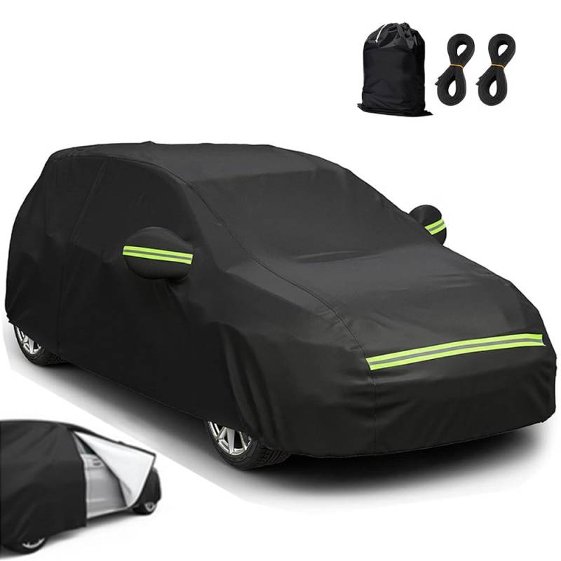 Autoabdeckung 190T/210D Sedan Autohülle Auto Autoplane Staubdicht Wasserdicht Autogarage Vollgarage Car Cover für 420-530 cm Limousine Schwarz (420×170×145cm) von Gziztx