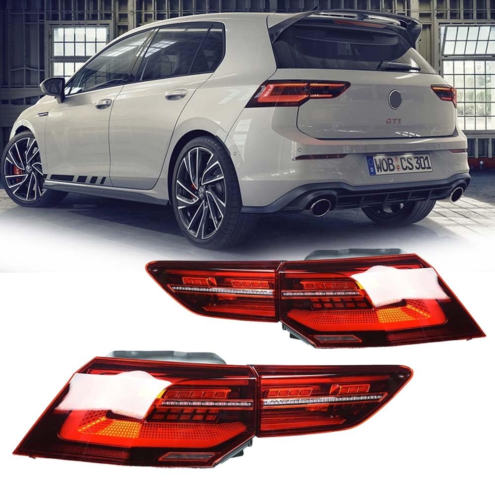 Gziztx Auto-Rücklicht-Set für Golf 8 Tail Lamp Red, Paar Auto-Rücklicht-Baugruppe, linkes und rechtes Rücklichtgehäuse Ersatzzubehör von Gziztx