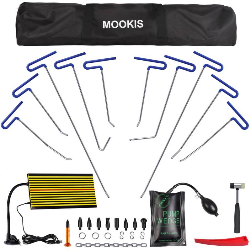 Gziztx Dellen Reparaturset Auto 31PCS Ausbeulwerkzeug Set mit 10 Stäben, Dellenerkennungsplatte, Luftpumpen, Knock-Down-Stift von Gziztx