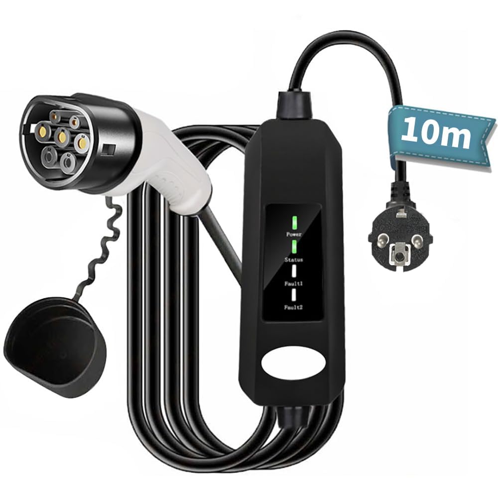 Gziztx EV Ladekabel 3.68KW Typ 2 Schuko, 16A.Ladegerät für Elektroautos Funktioniert mit Allen Elektrofahrzeugen, die IEC 62196-2 erfüllen (10m) von Gziztx