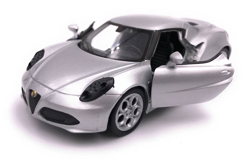 H-Customs Alfa Romeo 4C Sportwagen Modellauto Auto Lizenzprodukt 1:34-1:39 Silber von H-Customs