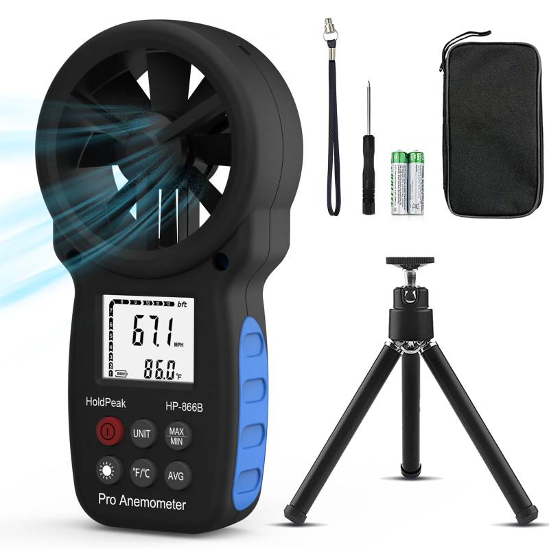 H HOLDPEAK Anemometer windmesser, digitales Windgeschwindigkeitsmessgerät, Windgeschwindigkeit/Windkühlung, Windgeschwindigkeitsmesser Luftstromgeschwindigkeitsmesser von H HOLDPEAK
