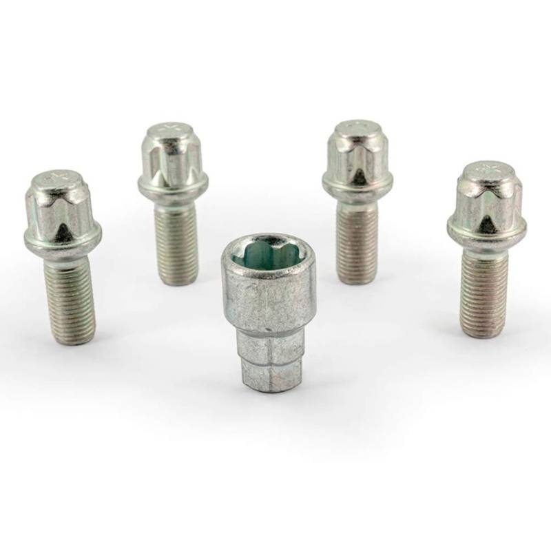 H&R Felgenschloss-Set R14 M14x1.50x28mm Kugelbund - 4 Felgenschloss-Schrauben inkl. Adapter, Silber von H&R