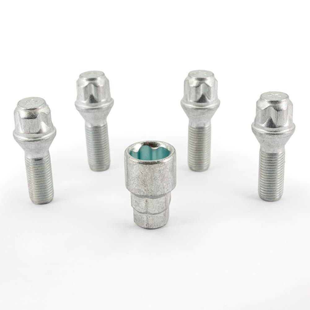 H&R Felgenschloss-Set M14x1.50x31mm Kegelbund - 4 Felgenschloss-Schrauben inkl. Adapter, Silber von H&R