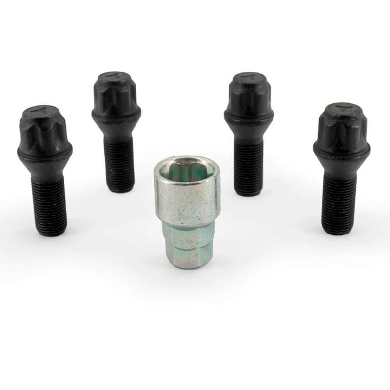 H&R Felgenschloss-Set M14x1.25x28mm Kegelbund Schwarz - 4 Felgenschloss-Schrauben inkl. Adapter von H&R