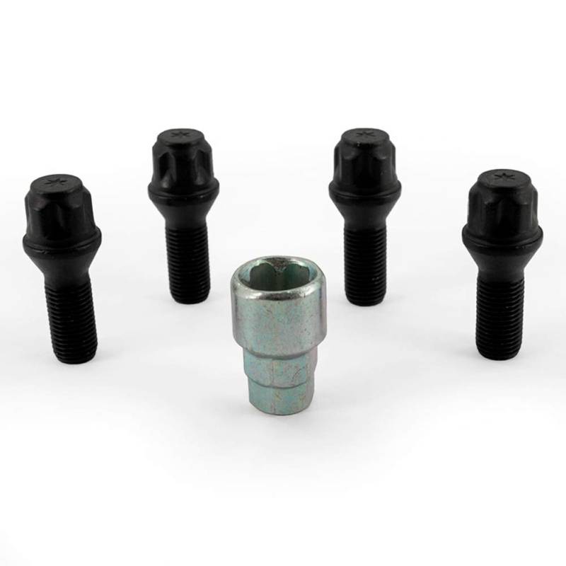 H&R Felgenschloss-Set M14x1.50x28mm Kegelbund Schwarz - 4 Felgenschloss-Schrauben inkl. Adapter von H&R