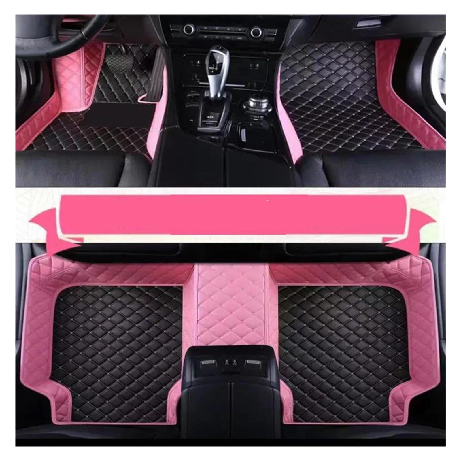 rutschfeste Fussmatten Auto-Fußmatten Für VW Für Touareg 7L 2002~2009 5 Saet wasserdichte Schutzpolster Auto Matt Tapetes Autozubehör Antirutschmatte Auto(Black and pink) von HABRAT