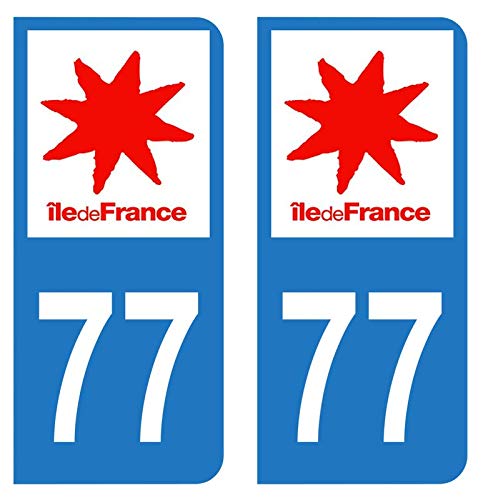 Aufkleber für Nummernschild, Auto, Departement 77 Seine-et-Marne, Logo Region Ile-de-France von HADEXIA