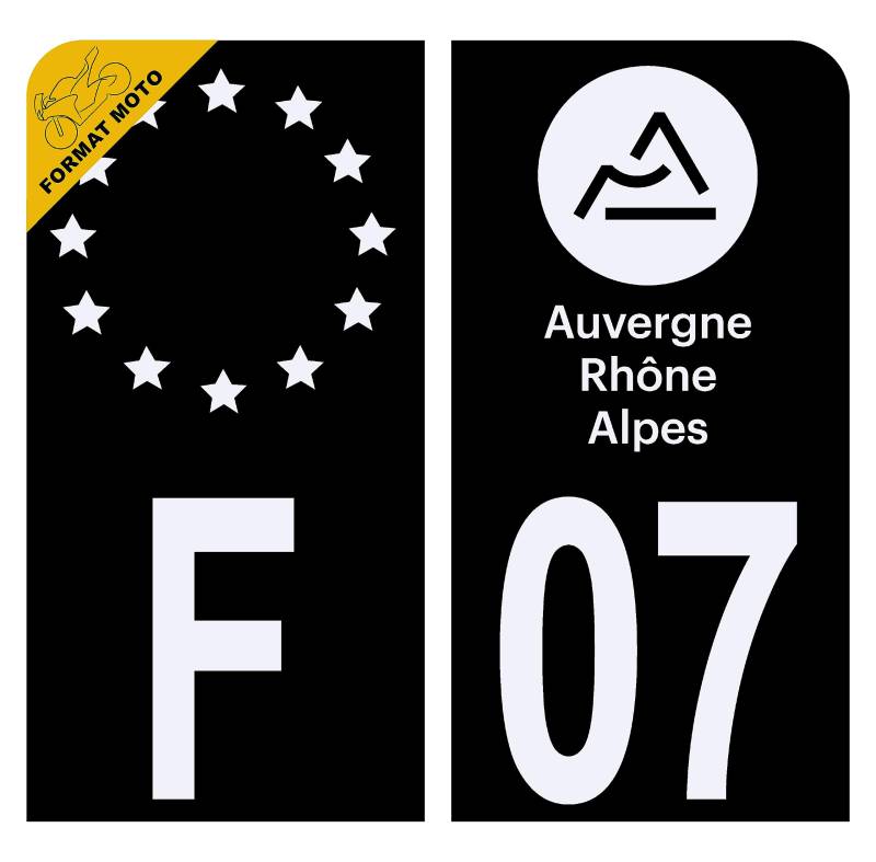 HADEXIA Aufkleber für Nummernschild, Motorrad, Département 07, Ardèche Schwarz von HADEXIA