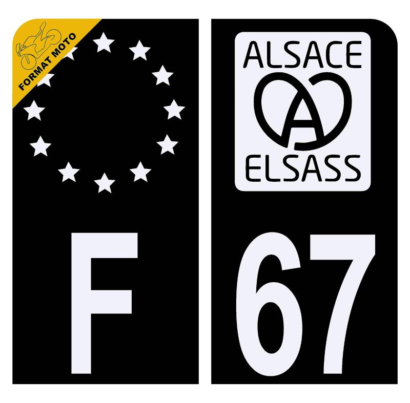 HADEXIA Aufkleber für Nummernschild, Motorrad, Département Bas-Rhin 67 Elsass Elsass, Schwarz von HADEXIA