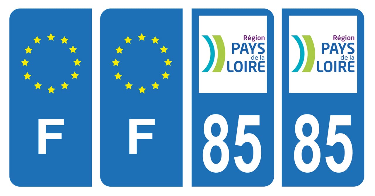 HADEXIA Set mit 4 Nummernschild-Aufklebern Departement 85 Vendée Region Land der Loire & F France Europe von HADEXIA