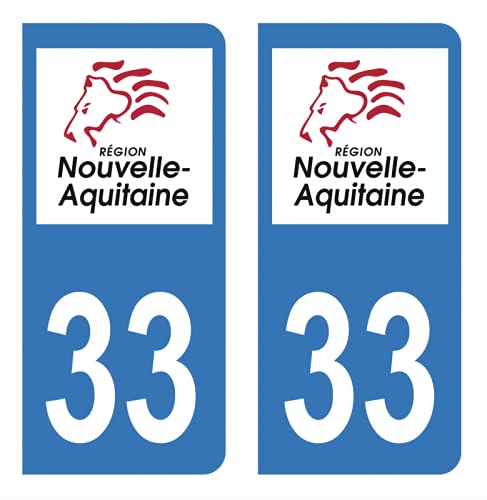 Hadexia Aufkleber für Nummernschild, Auto, Departement 33, Gironde Logo, Region New Aquitaine Löwe von HADEXIA