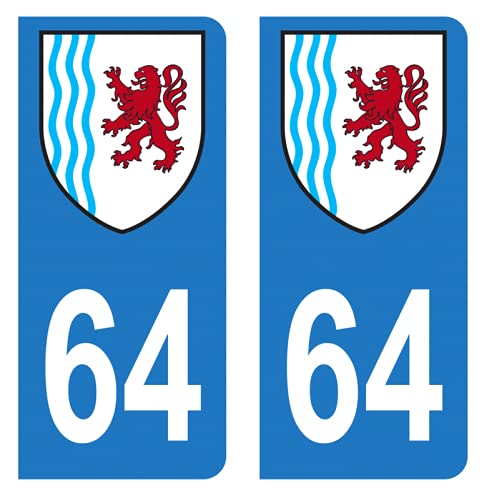 Hadexia Aufkleber für Nummernschild, Auto, Departement 64, Pyrénées-Atlantiques Logo New Aquitaine von HADEXIA