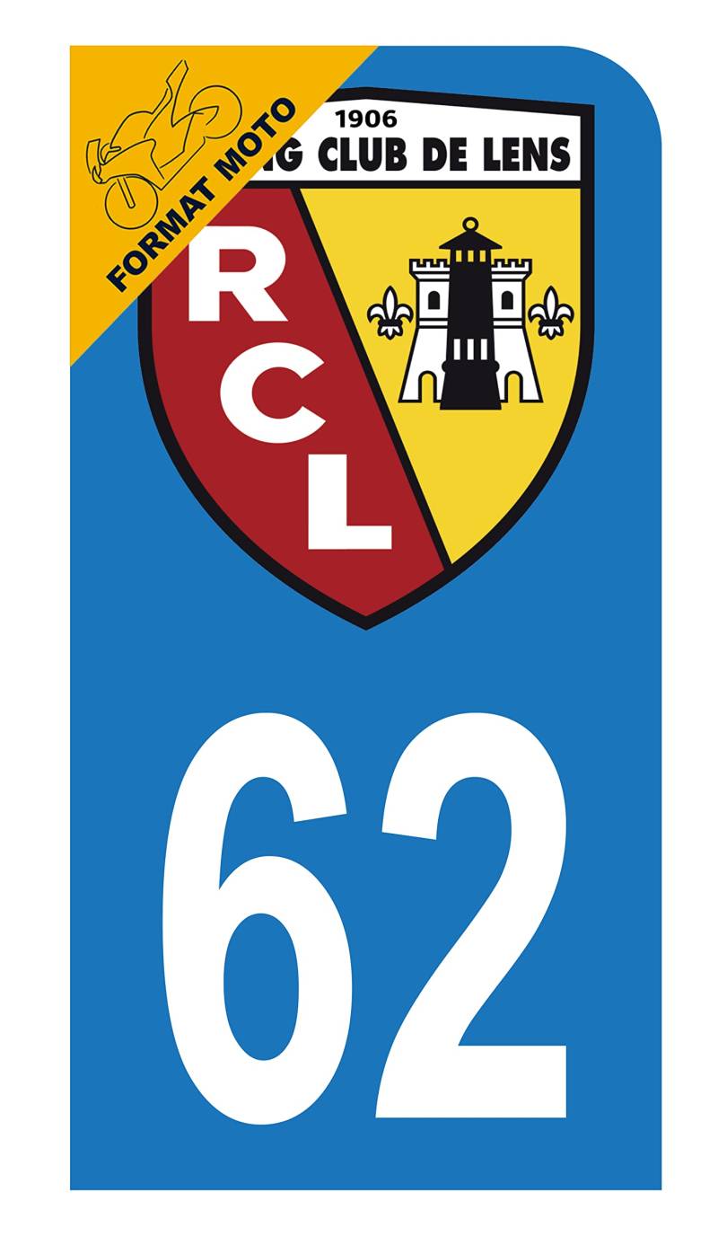 Hadexia Aufkleber für Nummernschild, Motorroller, Moto 62, RCL Racing Club de Lens, Blau Fußball von HADEXIA