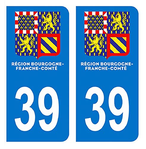 Hadexia Aufkleber für Nummernschild, französisches Departement 39 Jura Logo Region Bourgogne-Franche-Comté neues Modell von HADEXIA