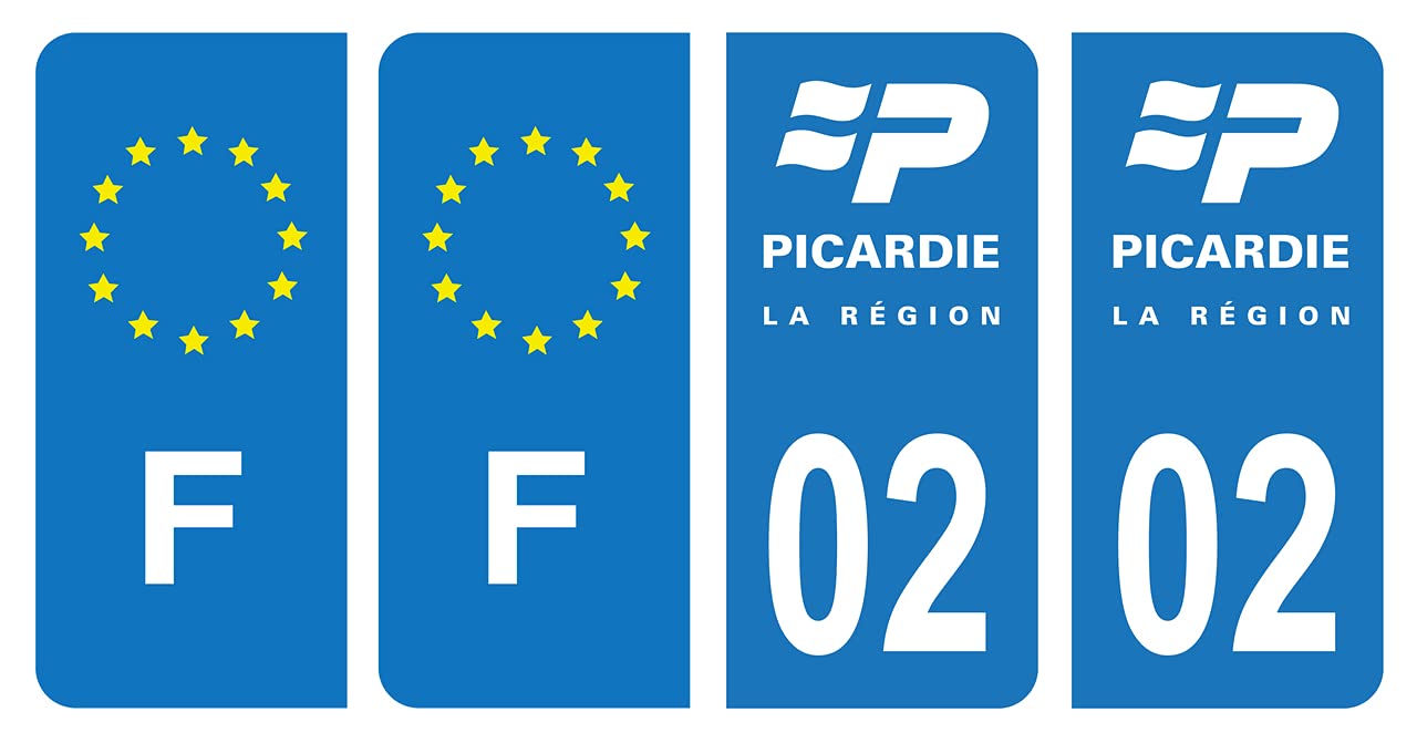 Hadexia Nummernschild-Aufkleber, französisches Departement 02 Aisne, Logo alte Region Rhône-Alpes & F, Frankreich, 4 Stück von HADEXIA