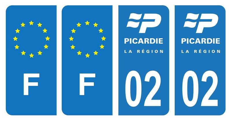 Hadexia Nummernschild-Aufkleber, französisches Departement 02 Aisne, Logo alte Region Rhône-Alpes & F, Frankreich, 4 Stück von HADEXIA