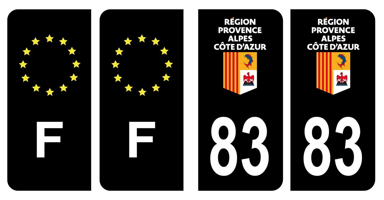 Hadexia Nummernschild-Aufkleber, französisches Departement 83, Var, Logo, Region Provence-Alpes-Côte d'Azur Schwarz, Farbe & F Frankreich Europa von HADEXIA