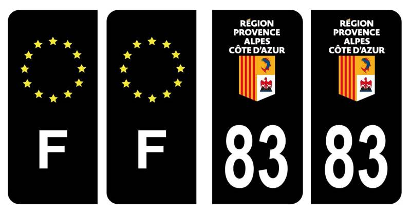 Hadexia Nummernschild-Aufkleber, französisches Departement 83, Var, Logo, Region Provence-Alpes-Côte d'Azur Schwarz, Farbe & F Frankreich Europa von HADEXIA