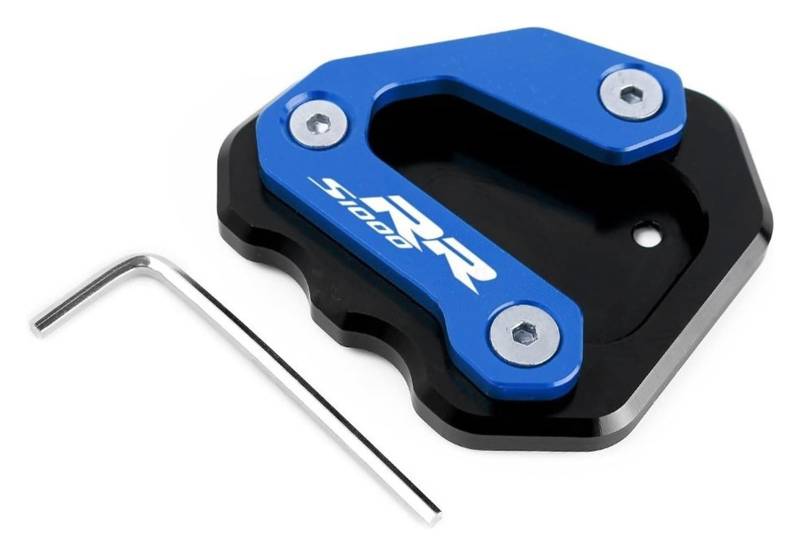 Für S 1000 RR S1000RR 2009-2018 CNC Aluminium Motorrad Kickstand Seitenständer Vergrößern Verlängerung Verlängerungspolster Stützplatte(Black Blue) von HAHFXEXKRG