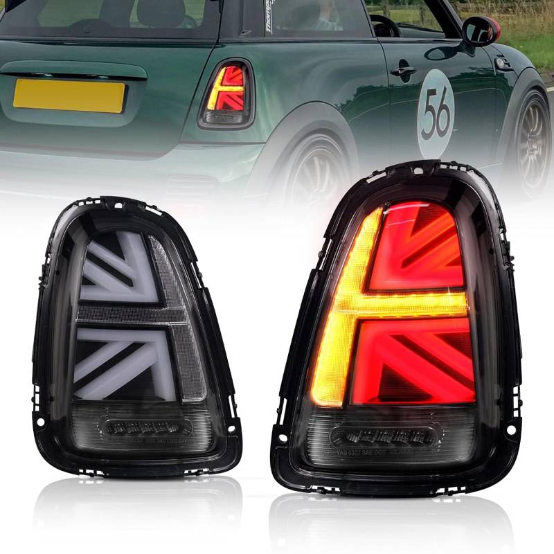 HAHUJZXK JCW Union Jack Rückleuchten kompatibel mit Mini Cooper & Coopers Hatchback R56 R57 R58 R59 2007-2013,Paar,Klar von HAHUJZXK