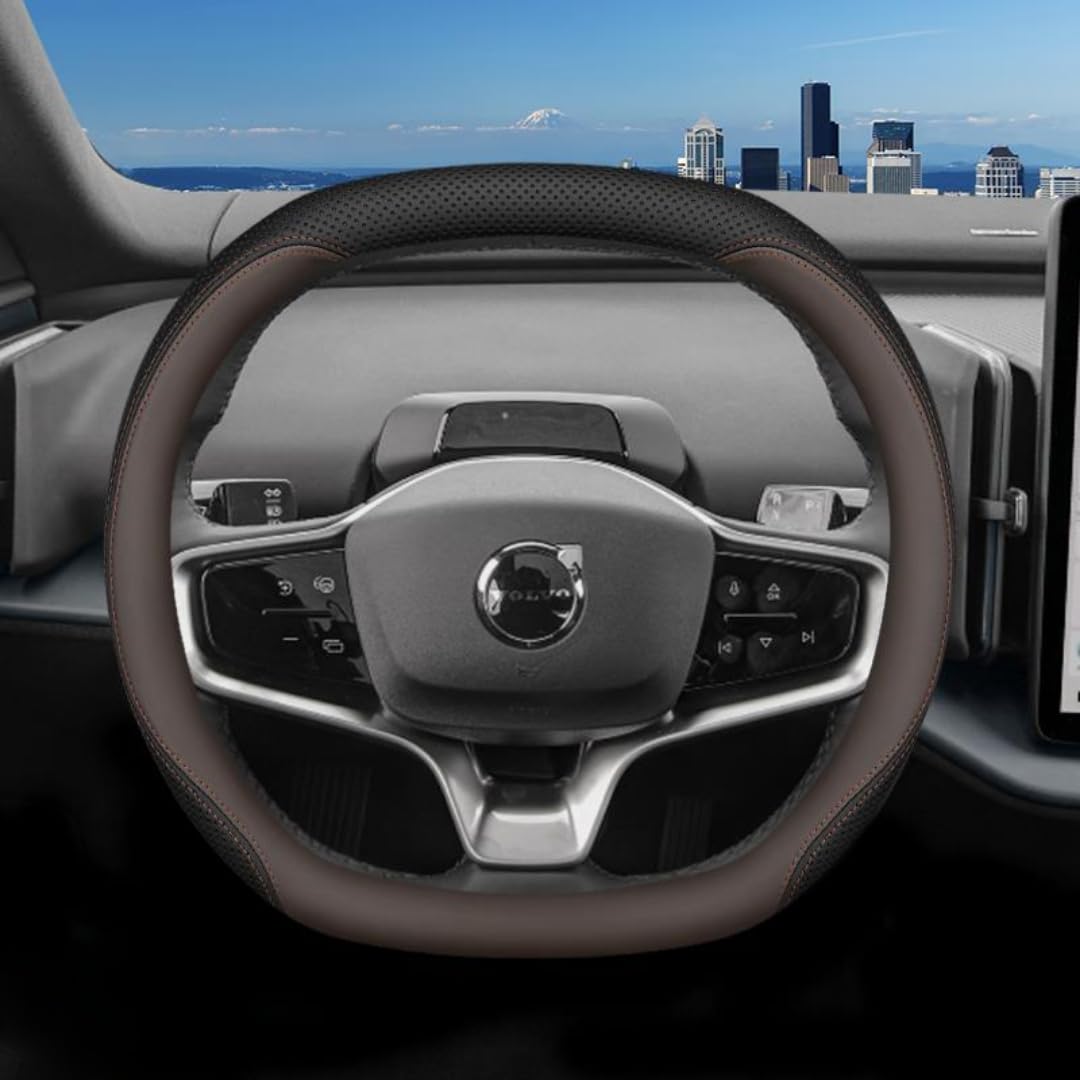 3D Nappa Leder Lenkradbezug für Volvo EX30 2023 2024 2025,Griffig Anti-Rutsch Robust Lenkradschutz Lenkradhülle Lenkradcover mit Logo Lenkrad aufwerten Interieur Sommer Männer Frauen,Brown 3D Nappa Leder Lenkradbezug für Volvo EX30 2023 2024 2025,Griffig Anti-Rutsch Robust Lenkradschutz Lenkradhülle Lenkradcover mit Logo Lenkrad aufwerten Interieur Sommer Männer Frauen,Brown von HAHYHL