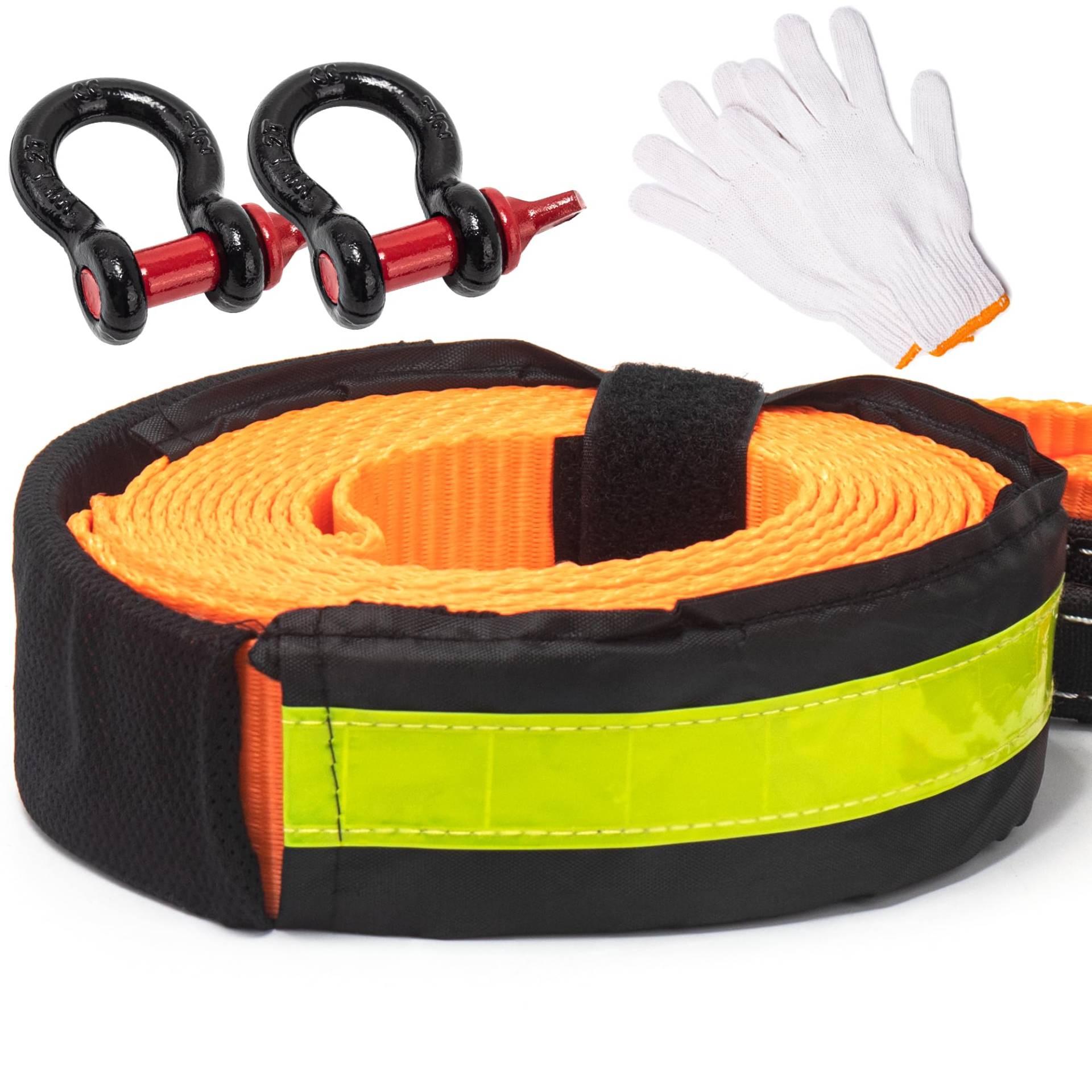 Abschleppseil Auto 10T, 5M x 5cm Notfall Abschleppgurt Verstärkte Schlaufenende, Tow Rope Kit Heavy Duty mit Hohe Festigkeit Schäkel und Rutsch Handschuhe für Off-Road Recovery von HAIMAYEE