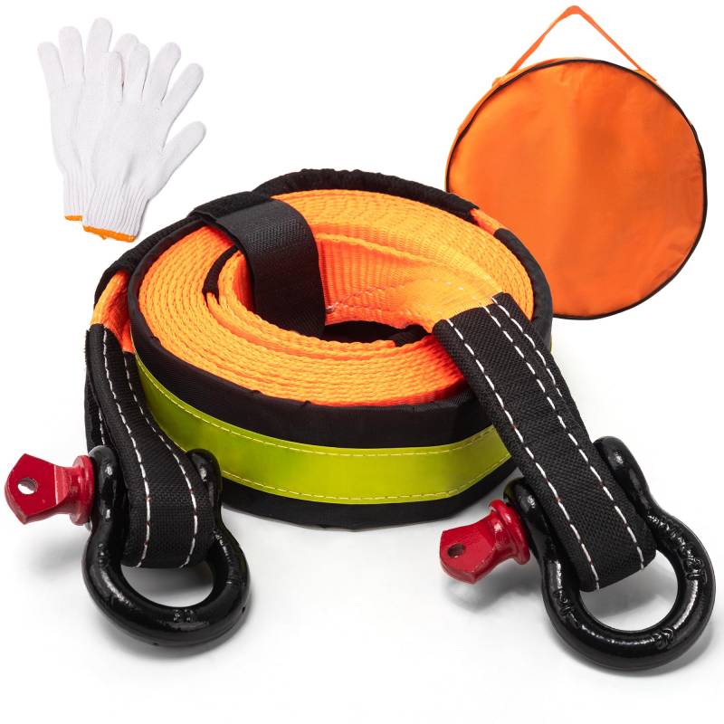 Abschleppseil Auto 10T, 5M x 5cm Notfall Abschleppgurt Verstärkte Schlaufenende, Tow Rope Kit Heavy Duty mit Hohe Festigkeit Schäkel und Rutsch Handschuhe für Off-Road Recovery von HAIMAYEE