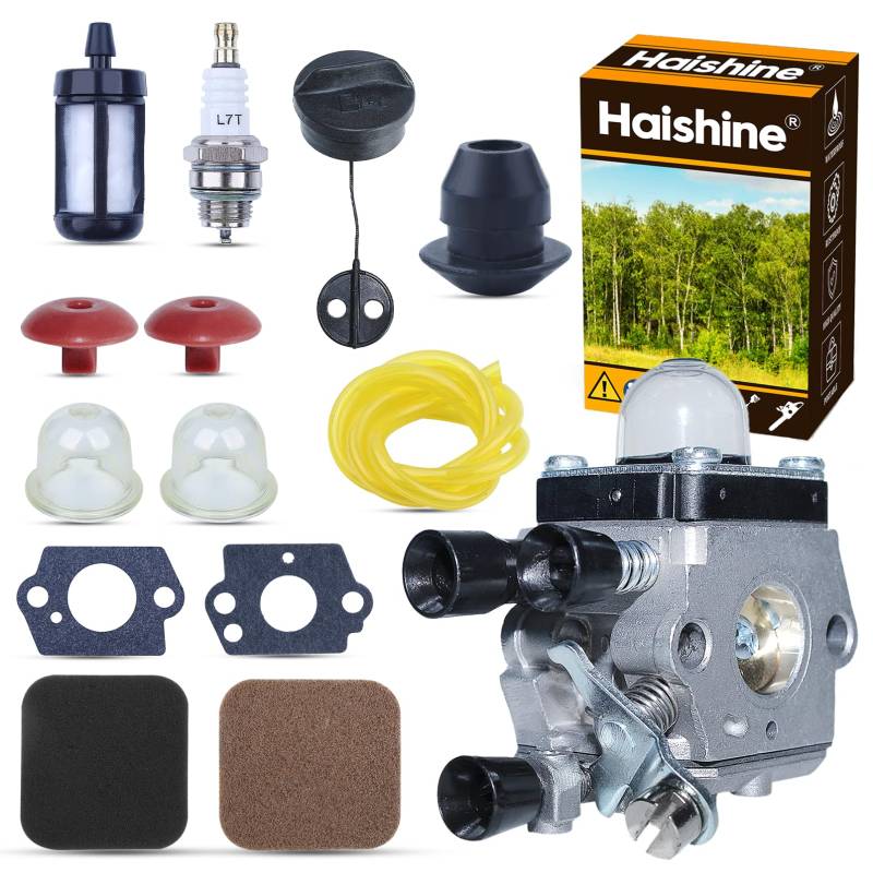 Haishine C1Q-S97 Vergaser Kit für STIHL FS75 FS80 FS80R FS85 FS85R FS85T FS85RX HS75 HS80 HS85 HL75 HL75K FH75 HT70 mit Kraftstoffleitung/Tankdeckel/Zündkerze/Luftfilter für Heckenschere Weedeater von HAISHINE