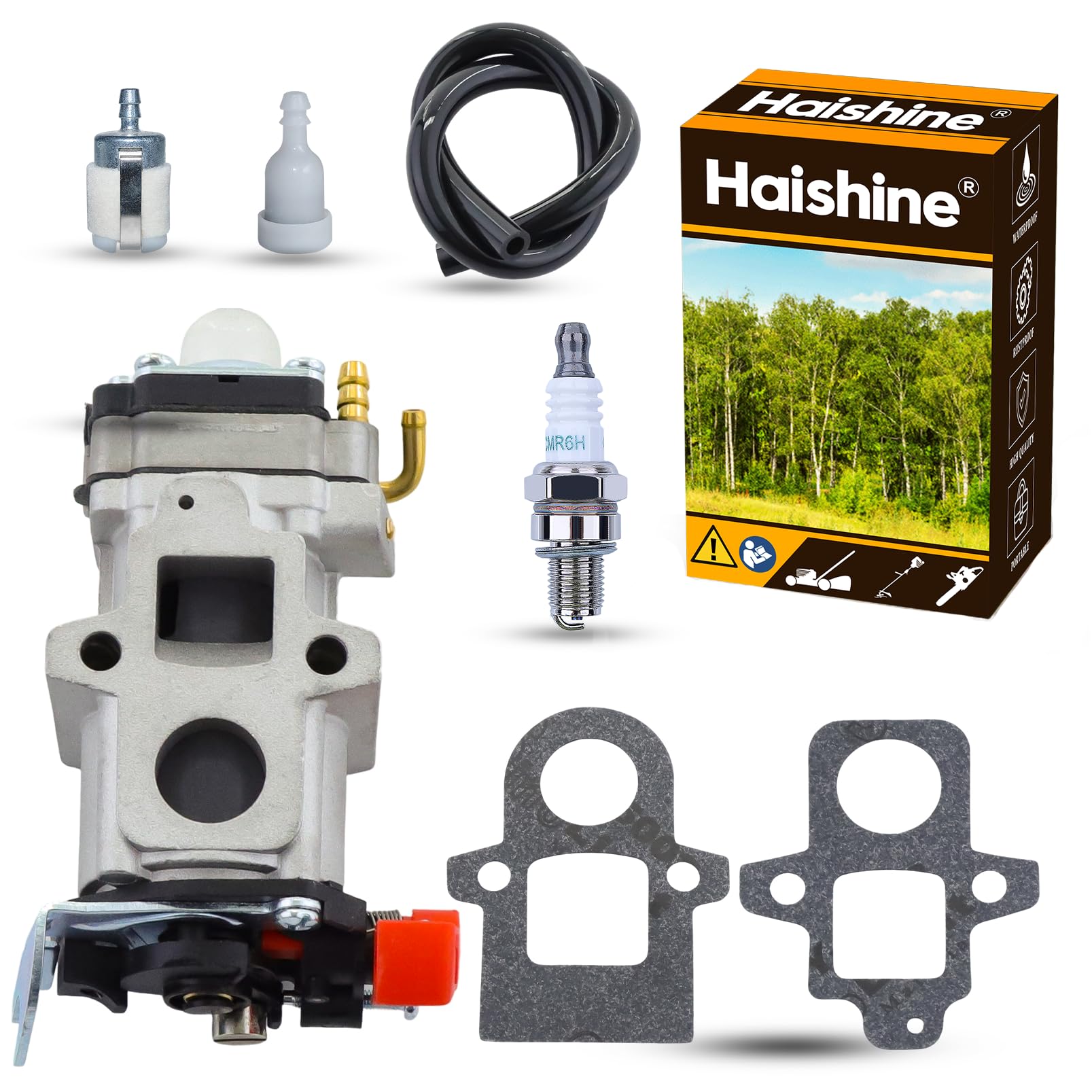 Haishine Vergaser Set für Echo PB-8010H PB-8010T PB-9010 Shindaiwa EB810 EB810RT EB910 für Rucksackgebläse Teile mit Zündkerze + Kraftstofffilter + Grünem Entlüfter + Ölschlauch von HAISHINE