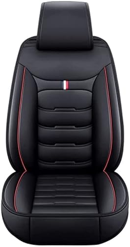 HAIYUN Leder Autositzbezüge-Set für Nissan March 2010-2022, Airbag Kompatibel, Wasserdicht, Vordersitze Rückbank Sitzbezügesets,Black-Red von HAIYUN