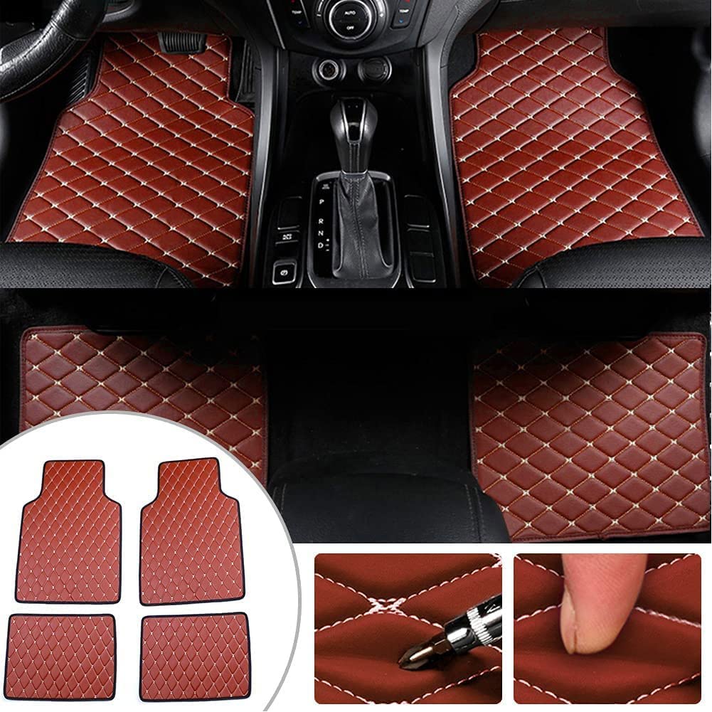 4 Stück Auto Benutzerdefinierte Leder Fußmatten für BMW 2 Serise Wagon 5 Seats 2014-2023, Allwetter Wasserdicht Anti Rutsch Tragen Autoteppiche Innenraum Zubehör Ohne Geruch,B/BROWN von HALOUJQK