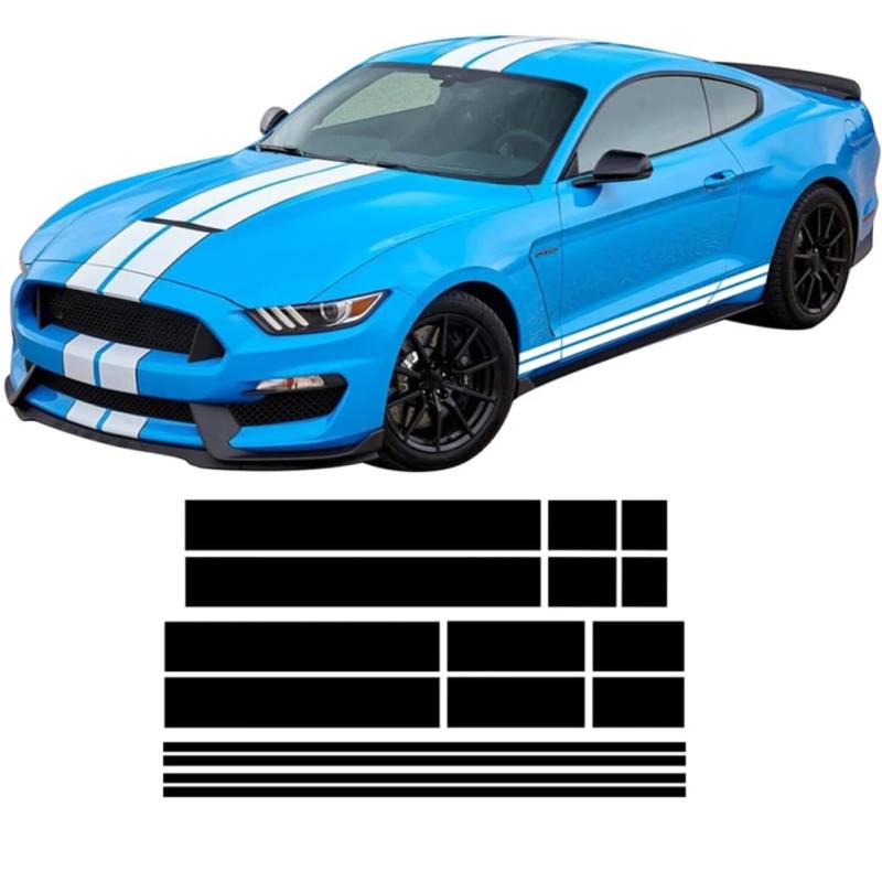 Auto Motorhaube Dach Kofferraum Körper Kohlefaser Vinyl Aufkleber Seite Streifen Rock Aufkleber, für Ford Mustang GT Shelby 500 2015-On Zubehör von HALOYWB