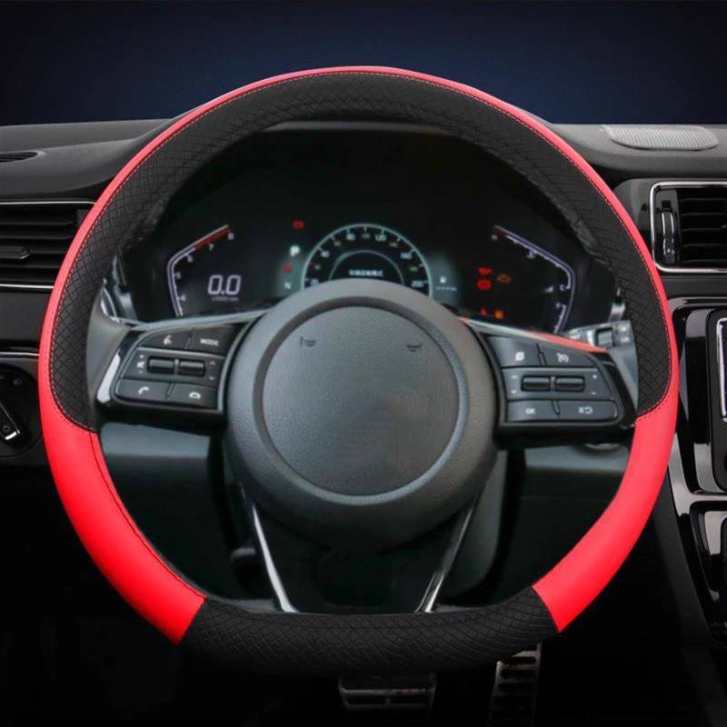 38 cm 15 "Leder Auto Zubehör Für Kia Für Ceed Für Sportage Für Picanto Für Cerato Für Seltos Auto Lenkrad Abdeckung Lenkradschoner Lenkradbezug(RED D Shape) von HAMFISTB