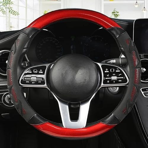 Auto Lenkrad Abdeckung Für VW Für Golf 7 2015 Für Polo Für JATTA Für Passat Für Tiguan PU Carbon Faser Lenkradschoner Lenkradbezug(A Black RED O Shape) von HAMFISTB