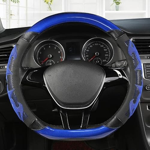 Auto Lenkrad Abdeckung Für VW Für Golf 7 2015 Für Polo Für JATTA Für Passat Für Tiguan PU Carbon Faser Lenkradschoner Lenkradbezug(A Blue D Shape) von HAMFISTB