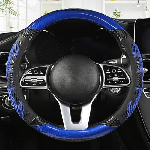 Auto Lenkrad Abdeckung Für VW Für Golf 7 2015 Für Polo Für JATTA Für Passat Für Tiguan PU Carbon Faser Lenkradschoner Lenkradbezug(A Blue O Shape) von HAMFISTB