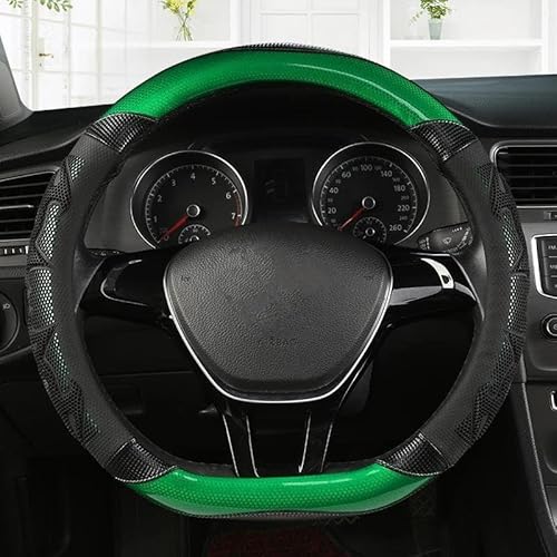 Auto Lenkrad Abdeckung Für VW Für Golf 7 2015 Für Polo Für JATTA Für Passat Für Tiguan PU Carbon Faser Lenkradschoner Lenkradbezug(A Green D Shape) von HAMFISTB