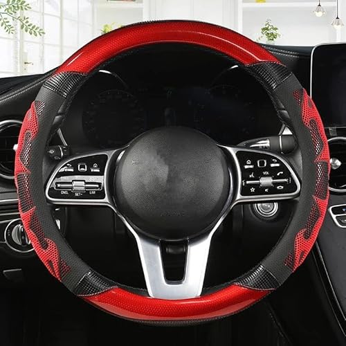 Auto Lenkrad Abdeckung Für VW Für Golf 7 2015 Für Polo Für JATTA Für Passat Für Tiguan PU Carbon Faser Lenkradschoner Lenkradbezug(A RED O Shape) von HAMFISTB