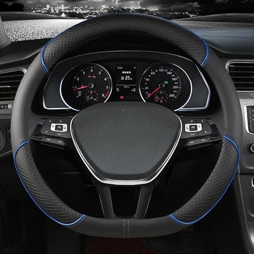 Auto Lenkrad Abdeckung Für VW Für Golf 7 2015 Für Polo Für JATTA Für Passat Für Tiguan PU Carbon Faser Lenkradschoner Lenkradbezug(Blue D Shape) von HAMFISTB