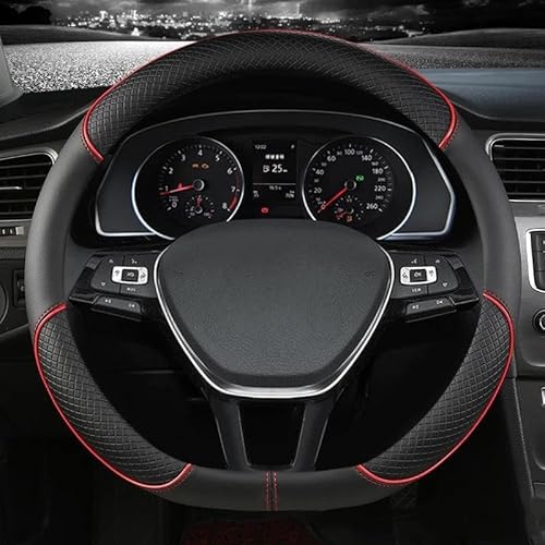 Auto Lenkrad Abdeckung Für VW Für Golf 7 2015 Für Polo Für JATTA Für Passat Für Tiguan PU Carbon Faser Lenkradschoner Lenkradbezug(Red D Shape) von HAMFISTB