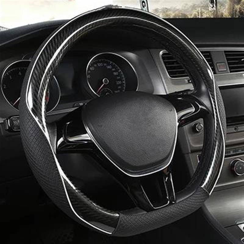 Carbon Faser + PU Für VW Für Golf 7 2015 Für Polo Für JATTA Für Passat Für Tiguan Auto Lenkrad Abdeckung Lenkradschoner Lenkradbezug(Black D Shape) von HAMFISTB