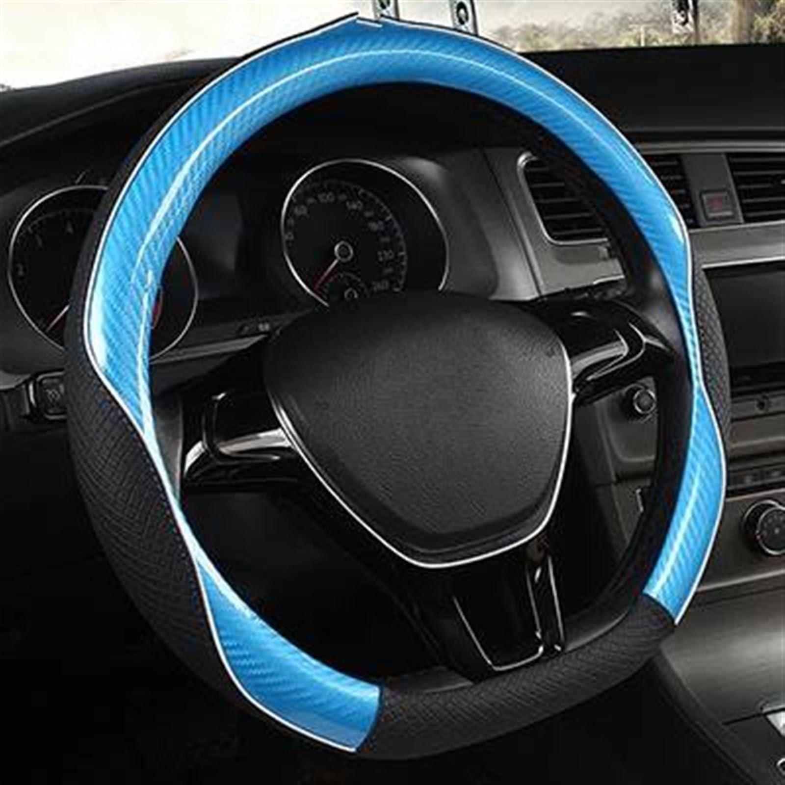 Carbon Faser + PU Für VW Für Golf 7 2015 Für Polo Für JATTA Für Passat Für Tiguan Auto Lenkrad Abdeckung Lenkradschoner Lenkradbezug(Blue D Shape) von HAMFISTB