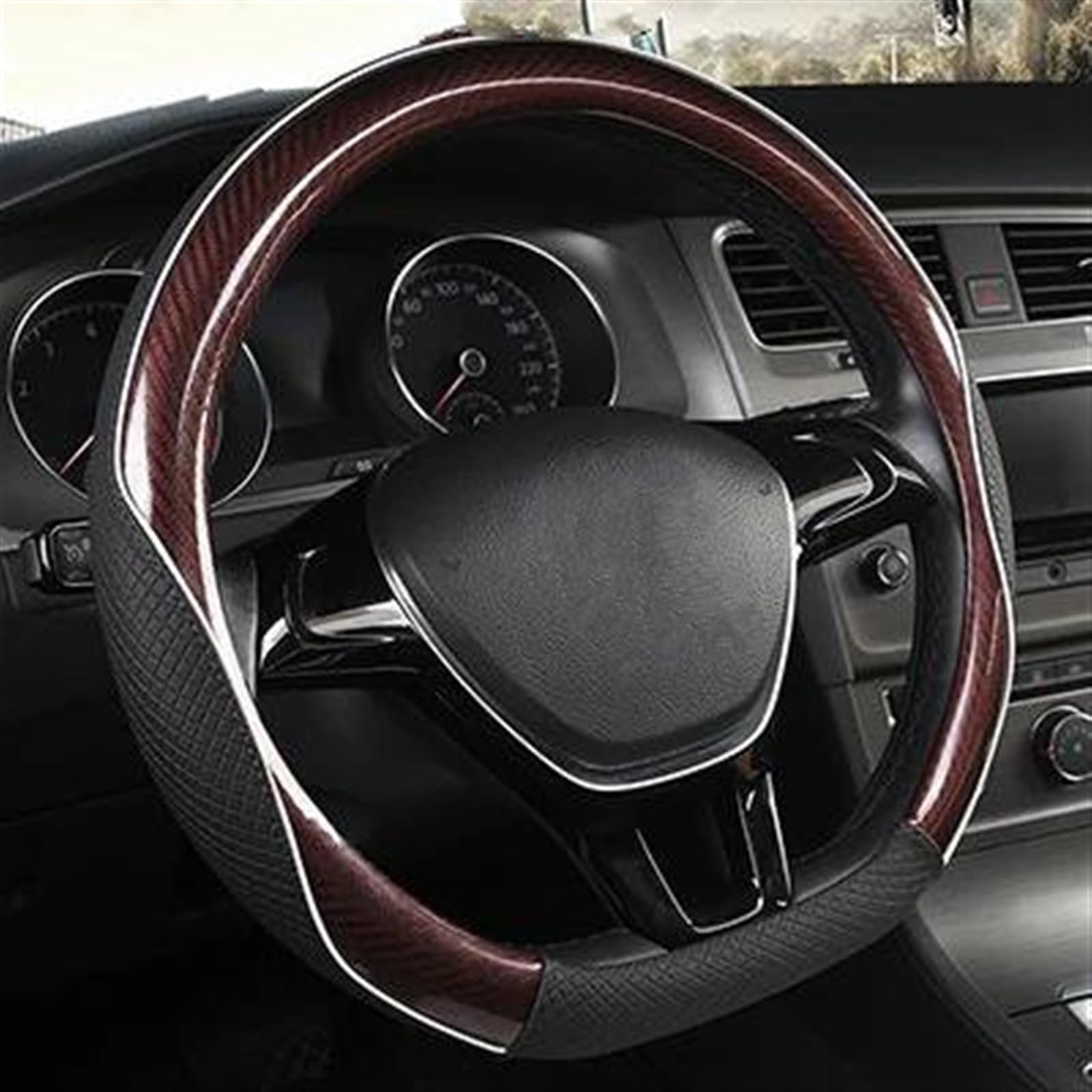 Carbon Faser + PU Für VW Für Golf 7 2015 Für Polo Für JATTA Für Passat Für Tiguan Auto Lenkrad Abdeckung Lenkradschoner Lenkradbezug(Coffee D Shape) von HAMFISTB