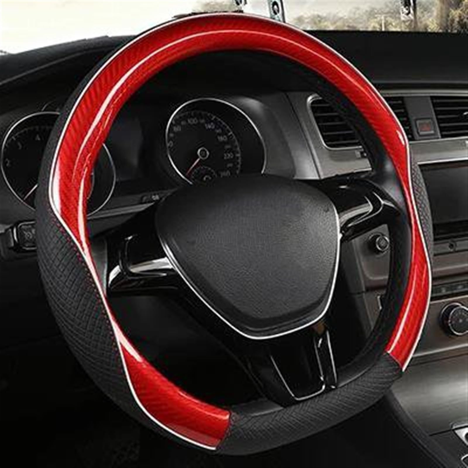 Carbon Faser + PU Für VW Für Golf 7 2015 Für Polo Für JATTA Für Passat Für Tiguan Auto Lenkrad Abdeckung Lenkradschoner Lenkradbezug(Red D Shape) von HAMFISTB