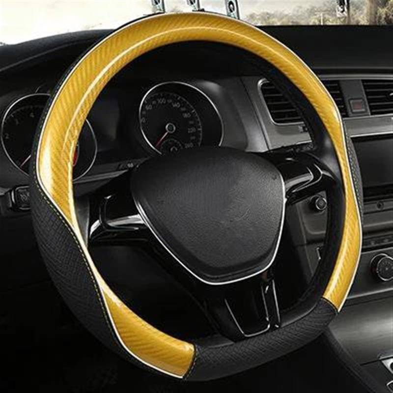 Carbon Faser + PU Für VW Für Golf 7 2015 Für Polo Für JATTA Für Passat Für Tiguan Auto Lenkrad Abdeckung Lenkradschoner Lenkradbezug(Yellow D Shape) von HAMFISTB